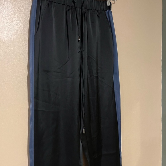 Gracia Black Blue Side Strip Satin Pull On Drawstring Pants Size Médium - Picture 2 of 7